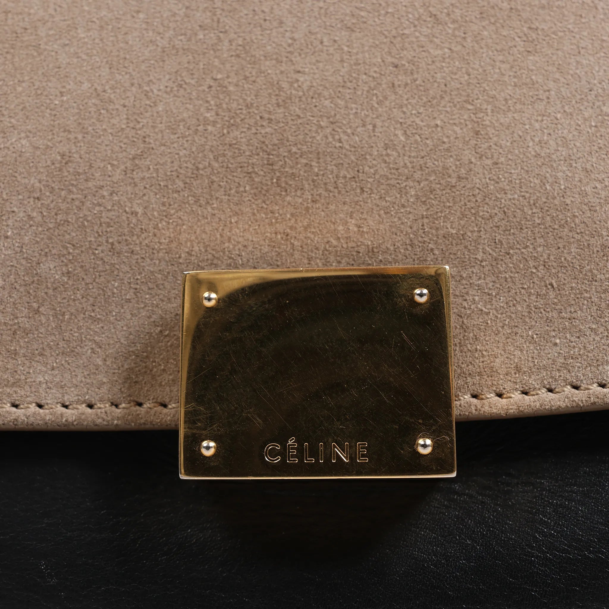 CELINE Trapeze Leather x Suede 2Way Handbag in Black, Navy and Taupe