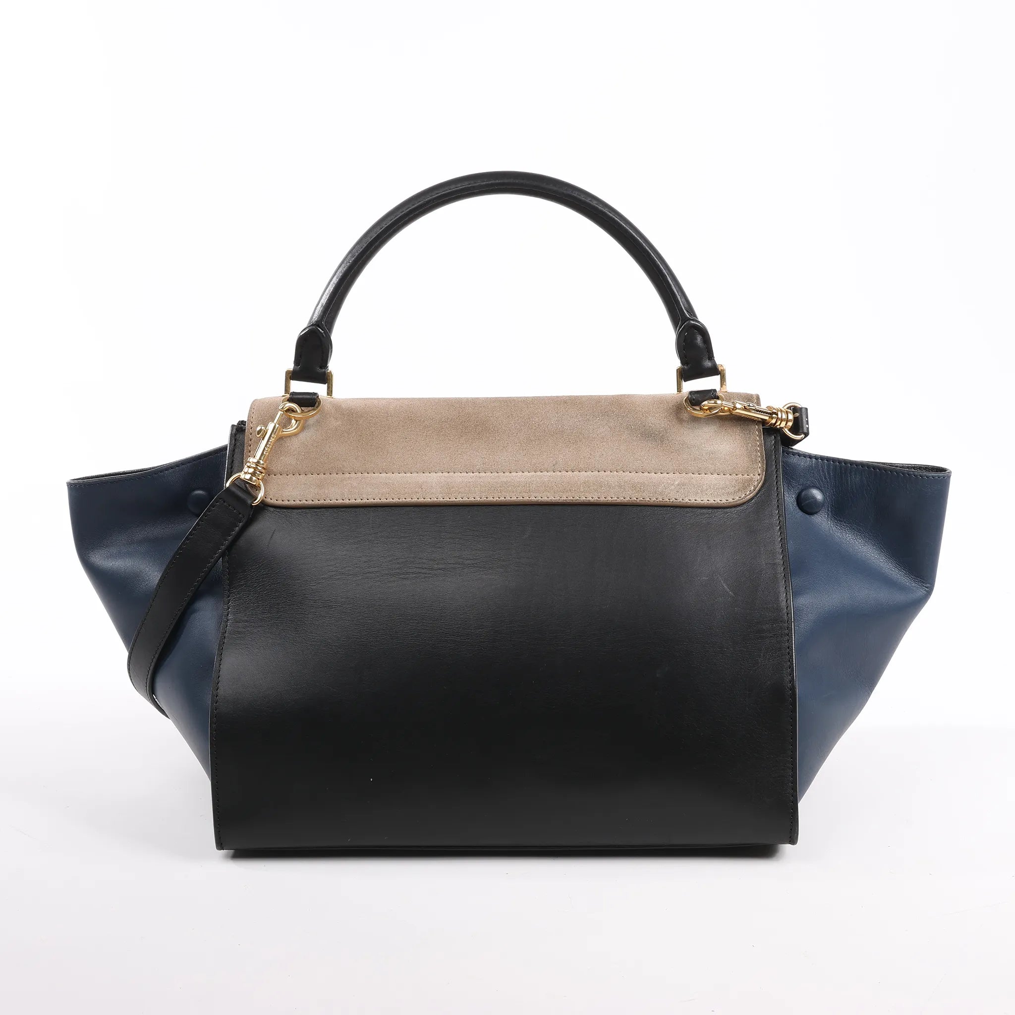 CELINE Trapeze Leather x Suede 2Way Handbag in Black, Navy and Taupe