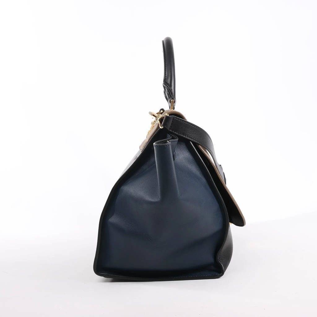 CELINE Trapeze Leather x Suede 2Way Handbag in Black, Navy and Taupe
