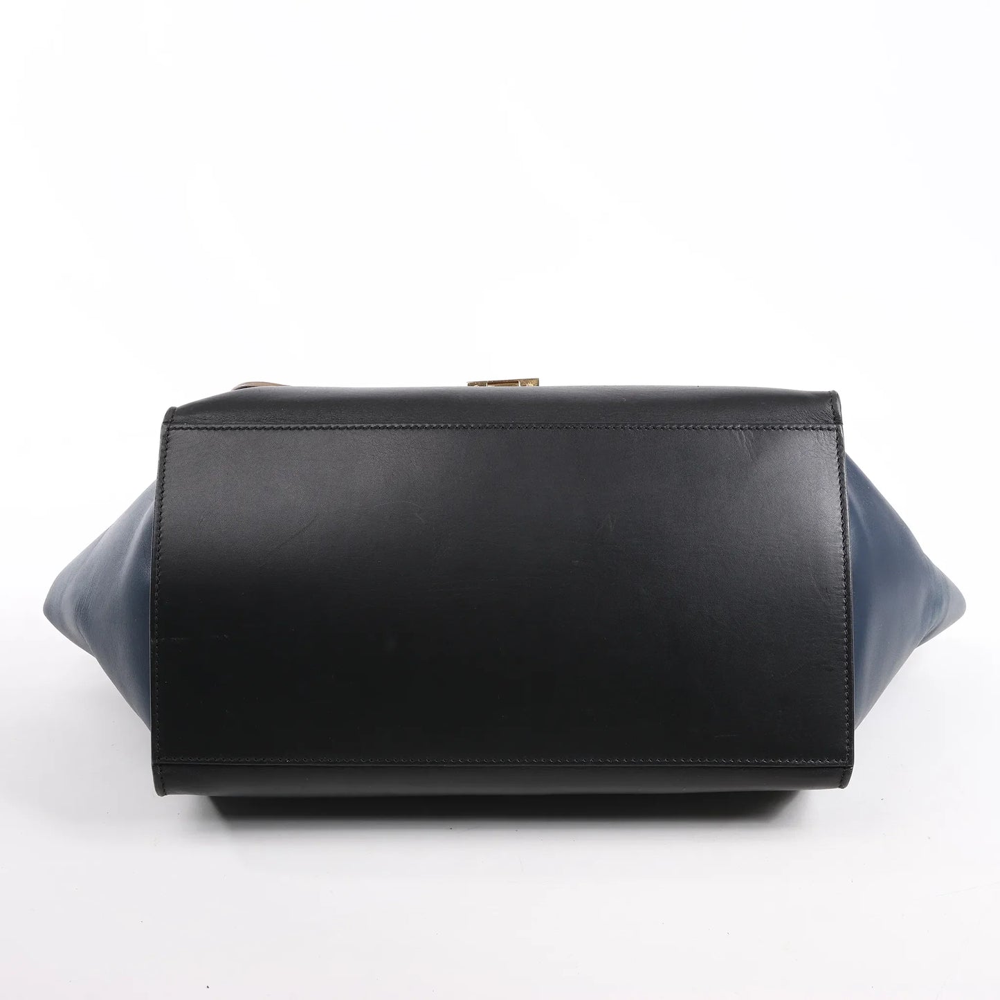 Sac à main double sens en cuir et daim trapèze CELINE en noir, bleu marine et taupe