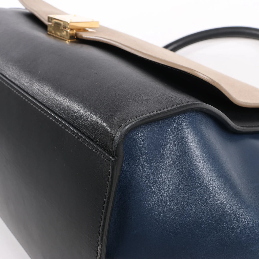 CELINE Trapeze Leather x Suede 2Way Handbag in Black, Navy and Taupe