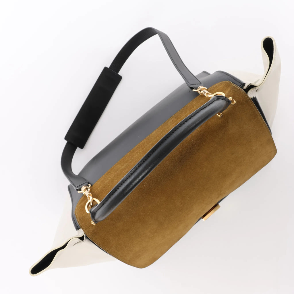 CELINE Trapeze Leather x Suede 2Way Handbag in Brown, Black, White