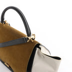 CELINE Trapeze Leather x Suede 2Way Handbag in Brown, Black, White