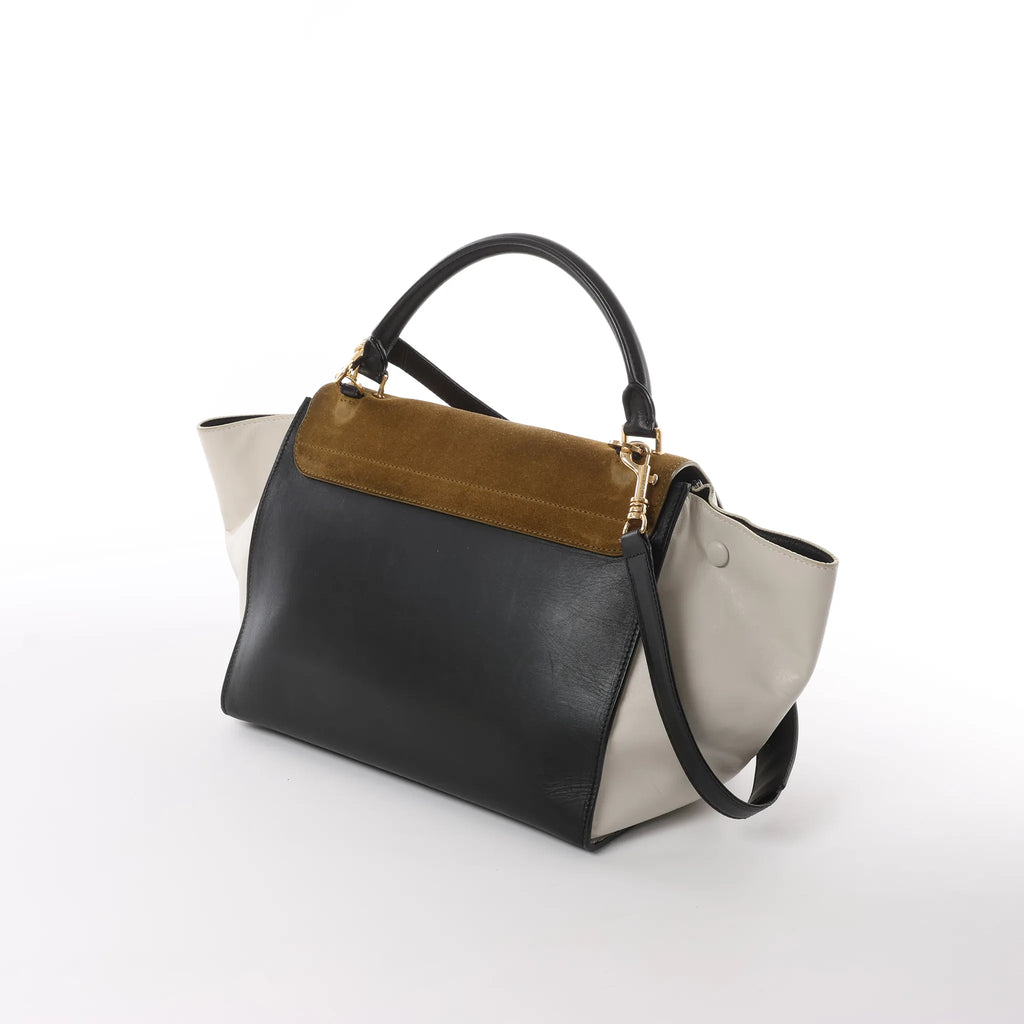 CELINE Trapeze Leather x Suede 2Way Handbag in Brown, Black, White
