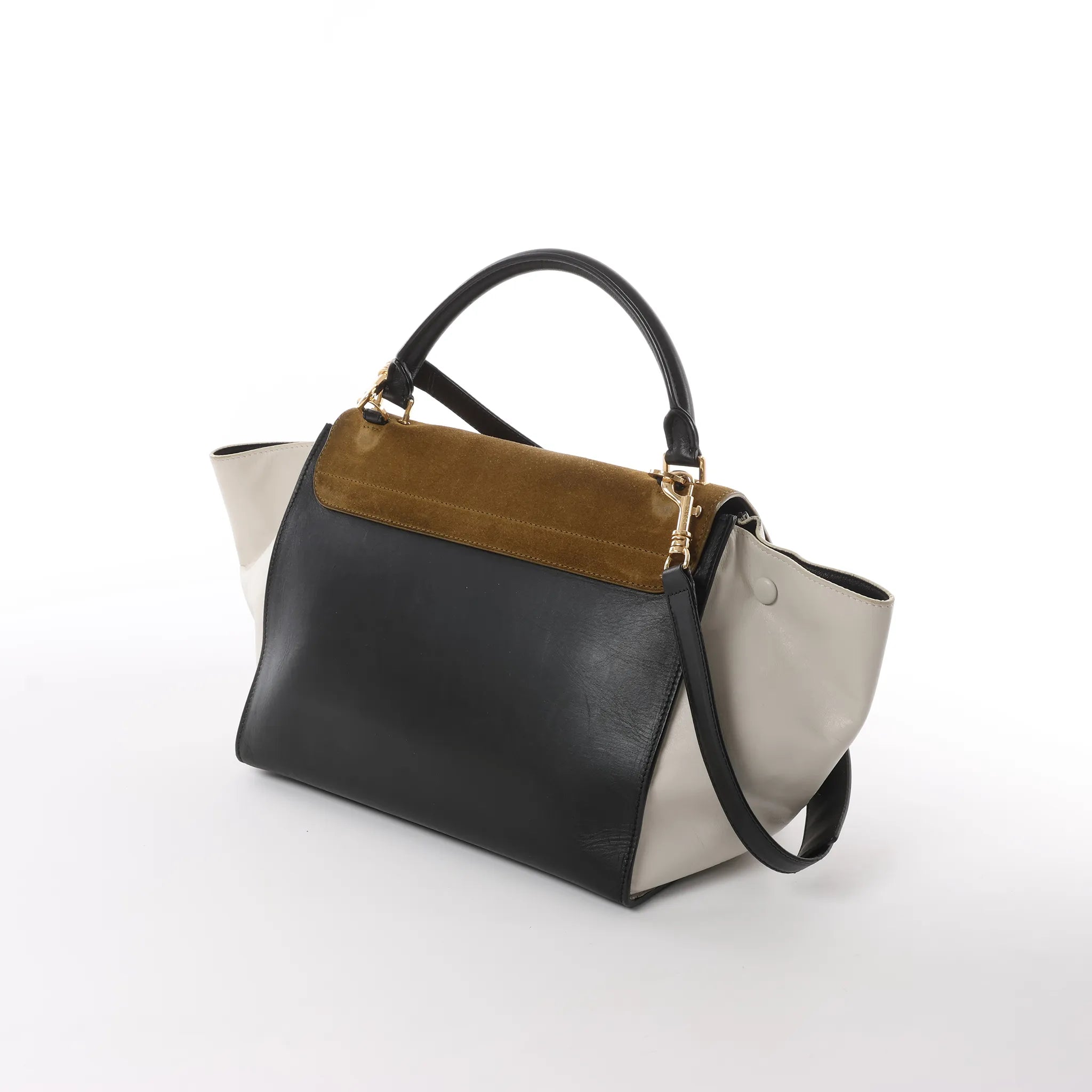 CELINE Trapeze Leather x Suede 2Way Handbag in Brown, Black, White