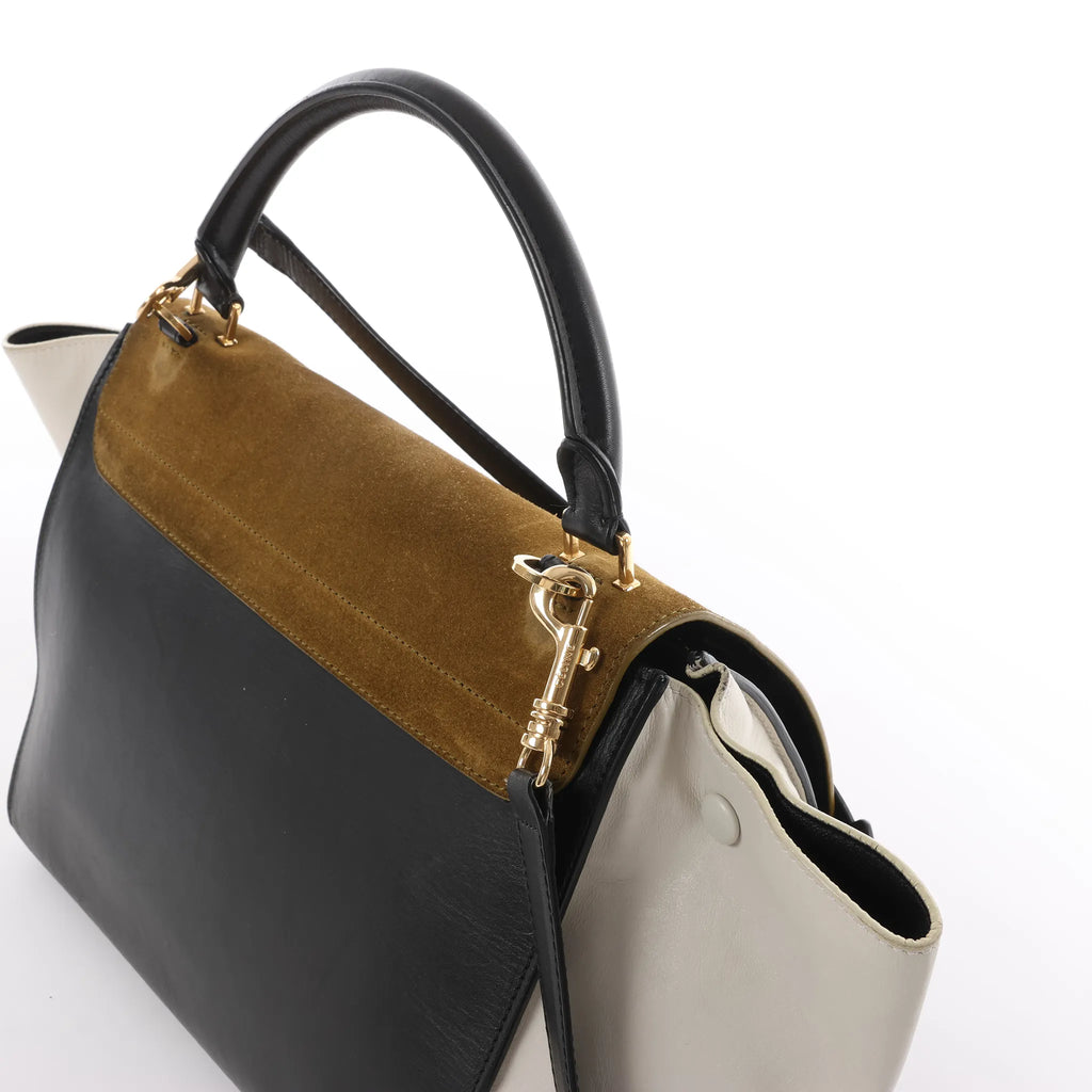 CELINE Trapeze Leather x Suede 2Way Handbag in Brown, Black, White