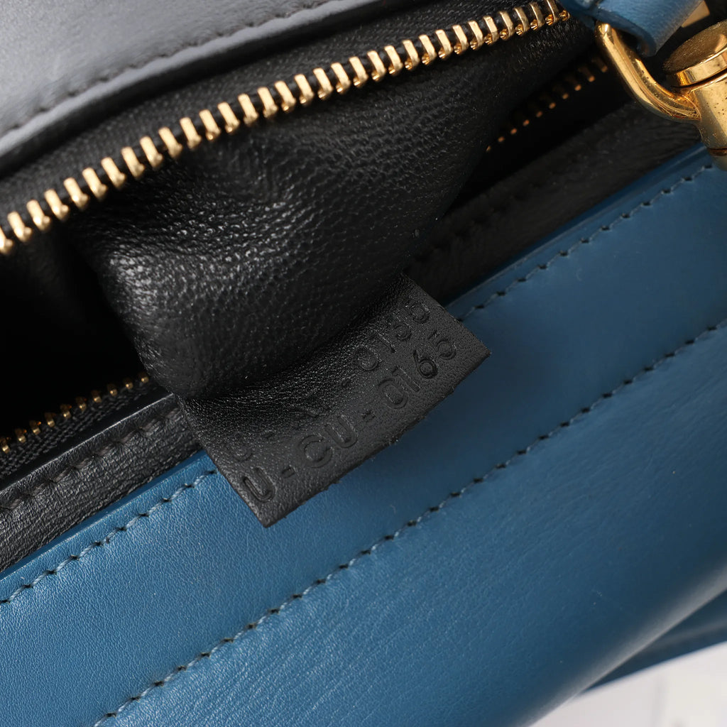 CELINE Trapeze Leather x Suede 2Way Handbag in Blue x Black