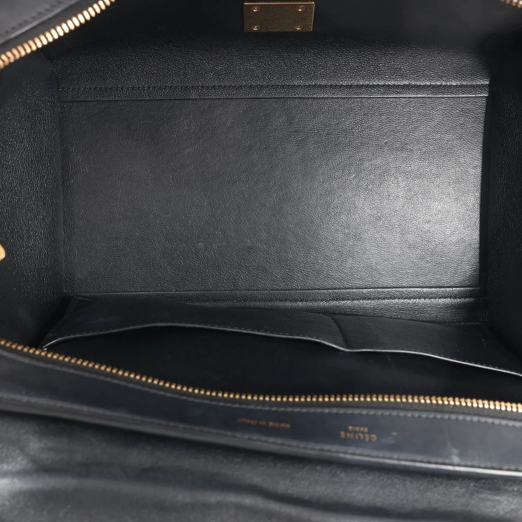 CELINE Trapeze Leather x Suede 2Way Handbag in Blue x Black