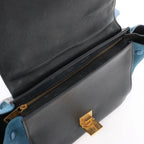 CELINE Trapeze Leather x Suede 2Way Handbag in Blue x Black
