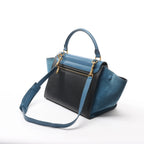 CELINE Trapeze Leather x Suede 2Way Handbag in Blue x Black