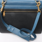 CELINE Trapeze Leather x Suede 2Way Handbag in Blue x Black
