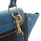 CELINE Trapeze Leather x Suede 2Way Handbag in Blue x Black