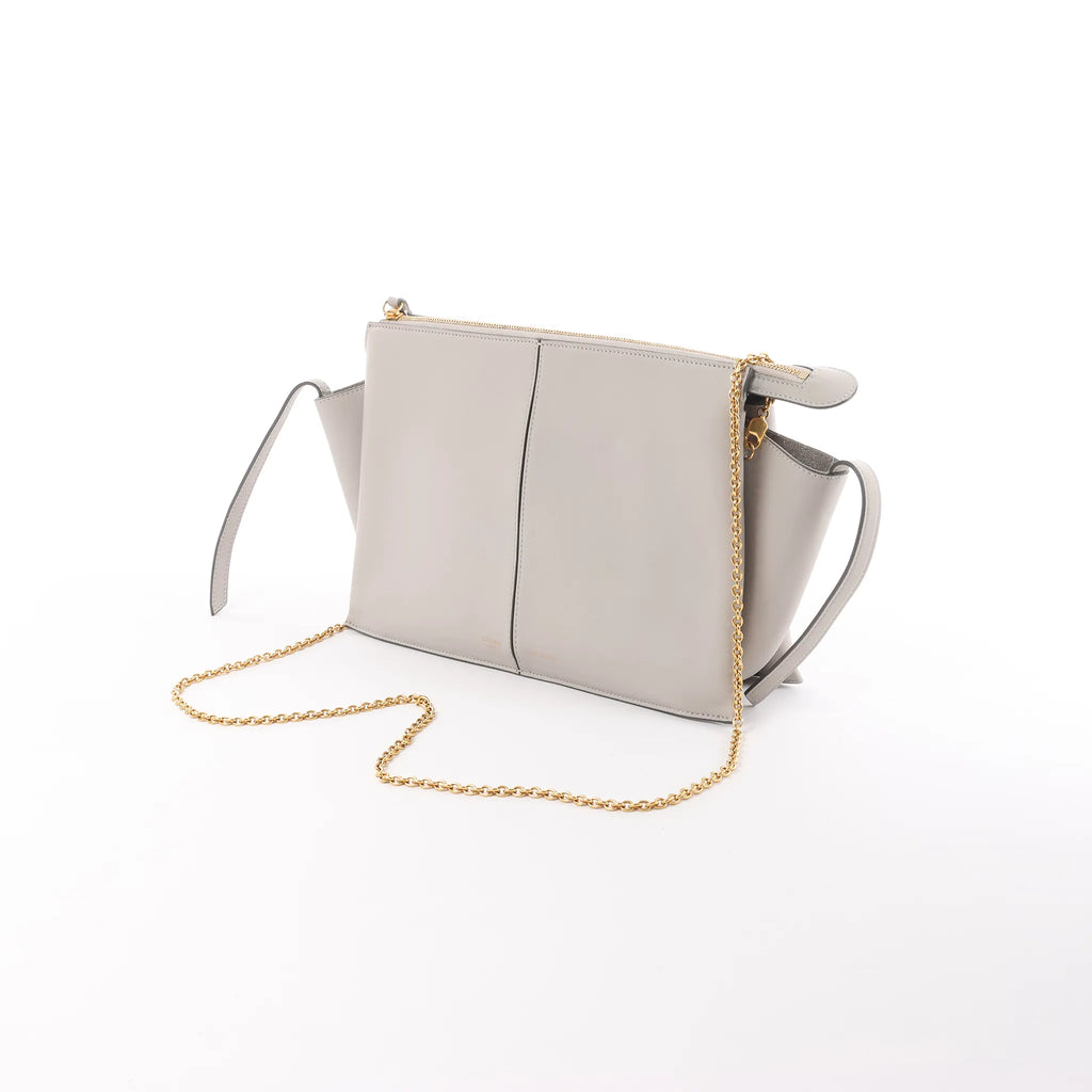 Celine Tri-Fold Leather Chain Shoulder Bag in Gray