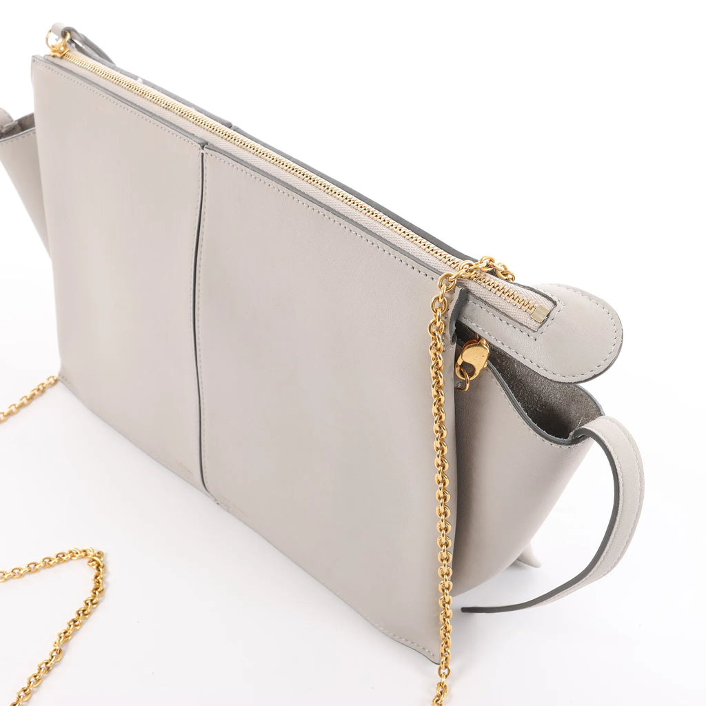 Celine Tri-Fold Leather Chain Shoulder Bag in Gray