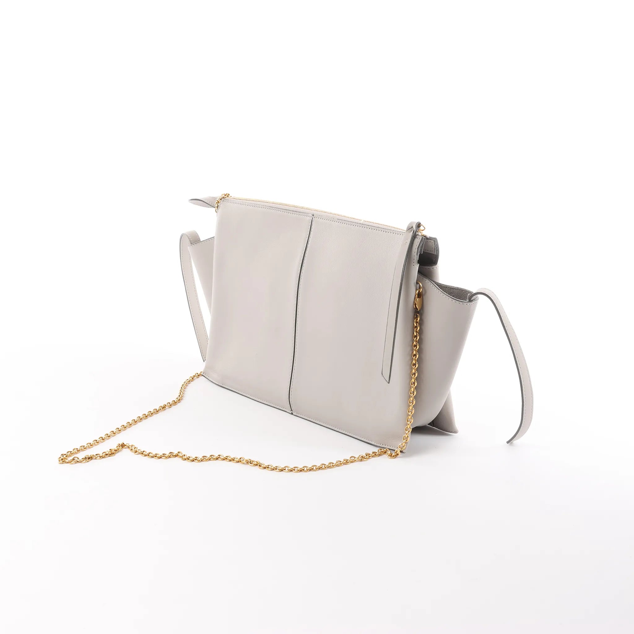 Celine Tri-Fold Leather Chain Shoulder Bag in Gray