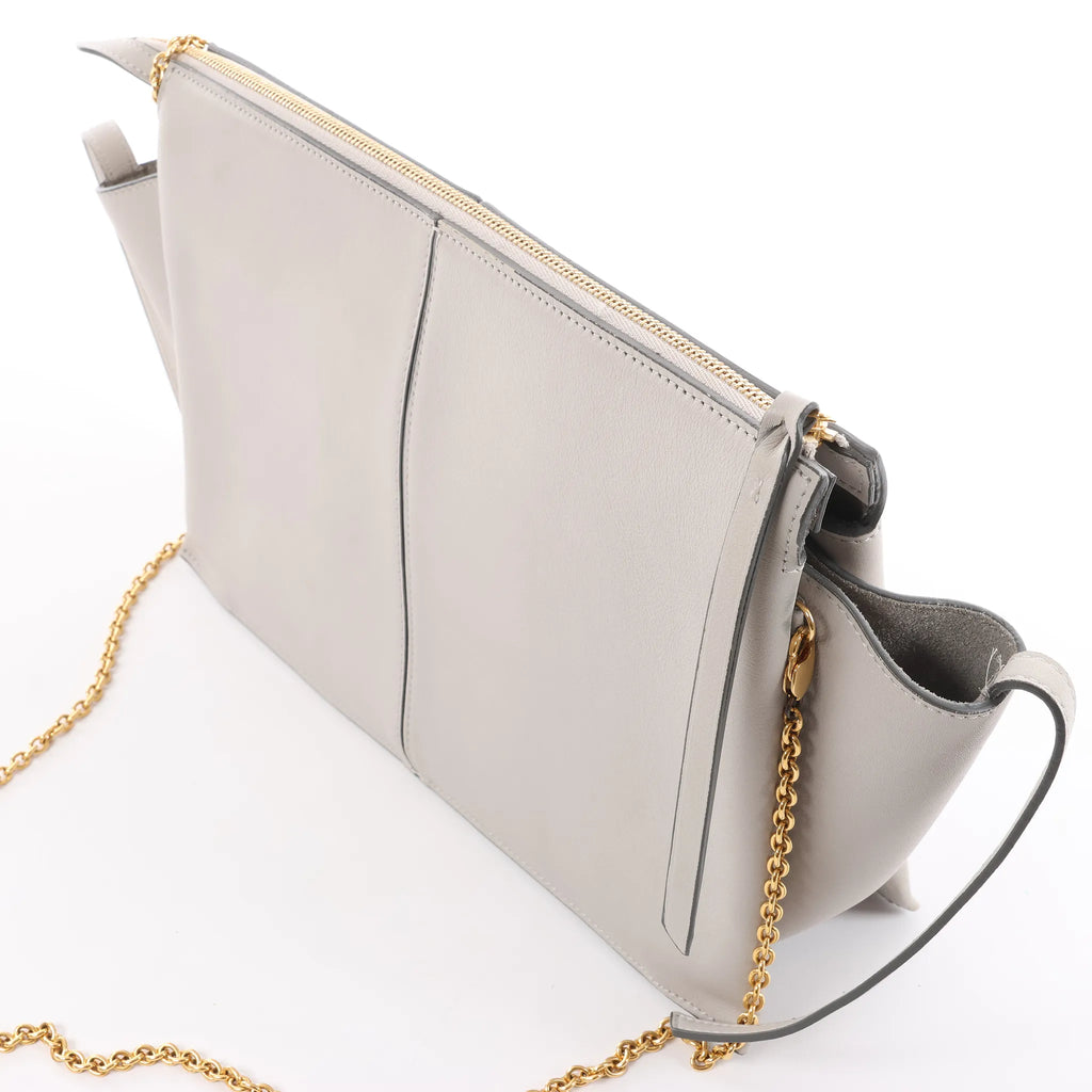 Celine Tri-Fold Leather Chain Shoulder Bag in Gray