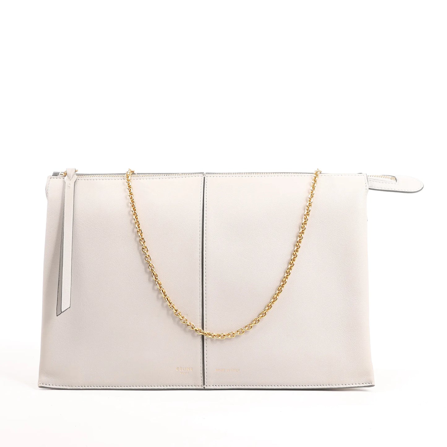 Celine Tri-Fold Leather Chain Shoulder Bag in Gray