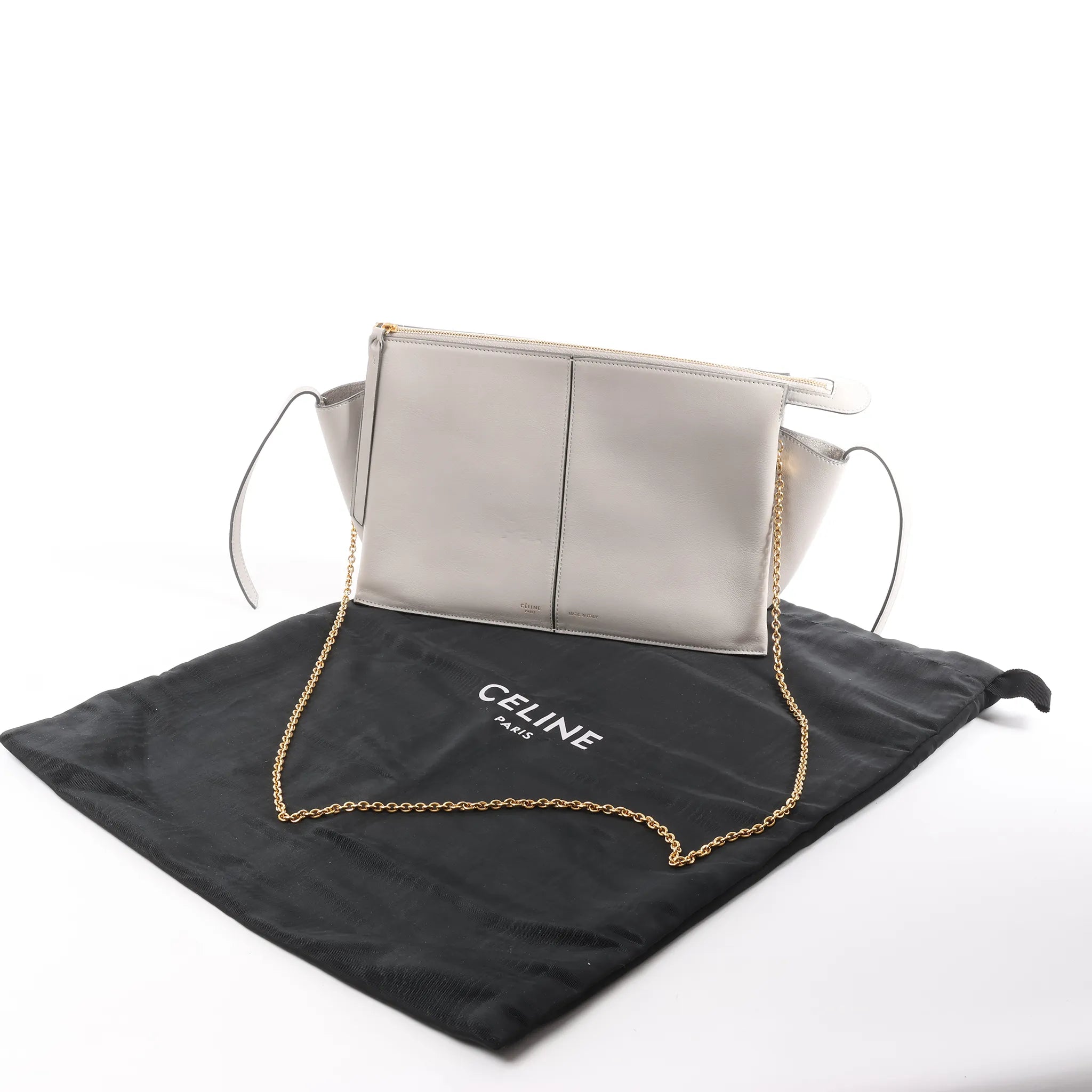 Celine Tri-Fold Leather Chain Shoulder Bag in Gray