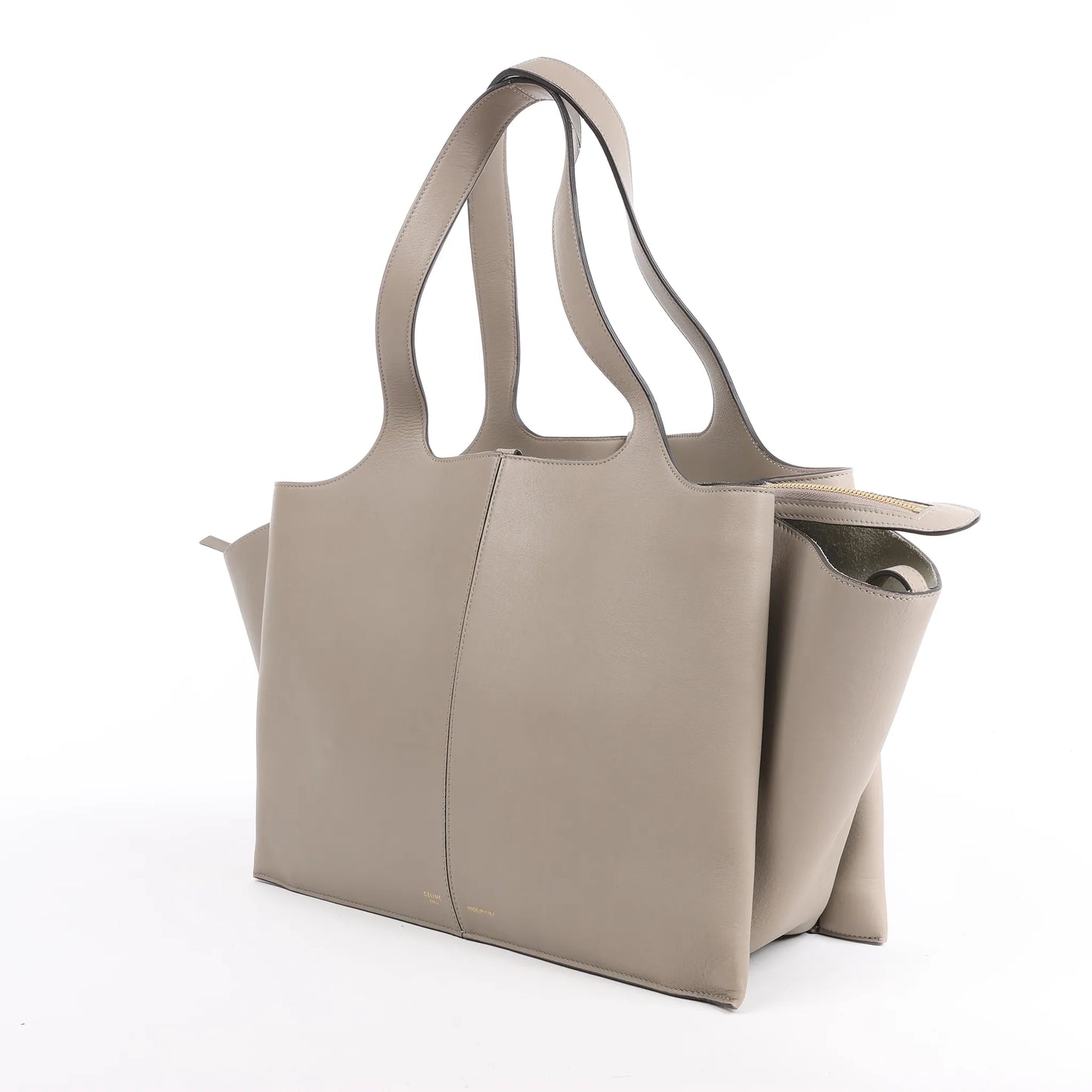 Celine Tri-Fold Leather Shoulder Bag in Greige