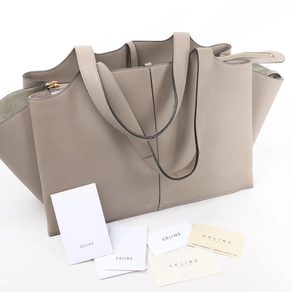 Celine Tri-Fold Leather Shoulder Bag in Greige