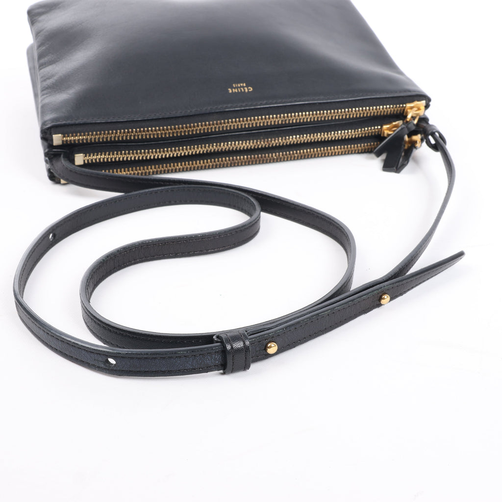 Celine Trio Large Leather Crossbody bag in Black