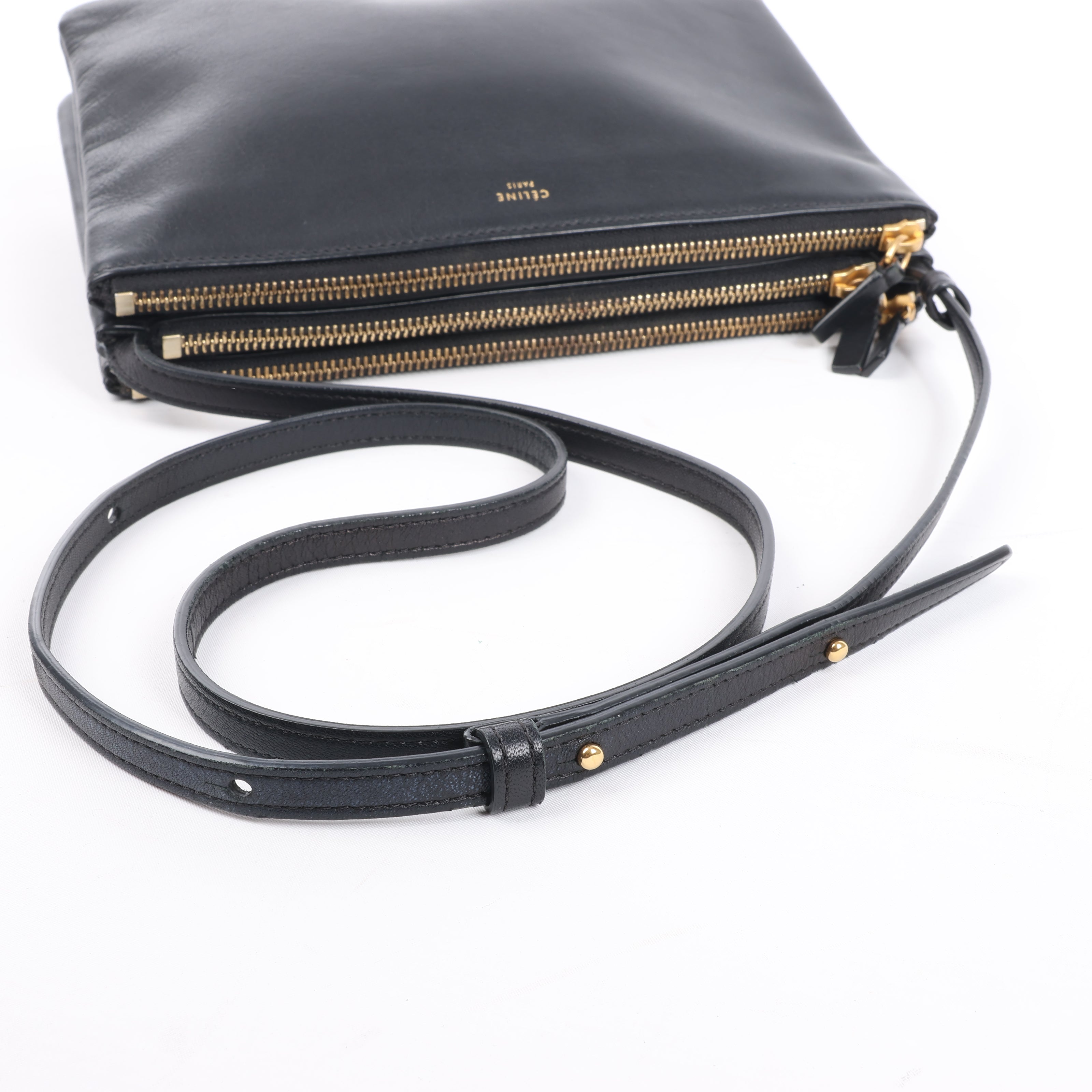 Celine Trio Large Leather Crossbody bag in Black