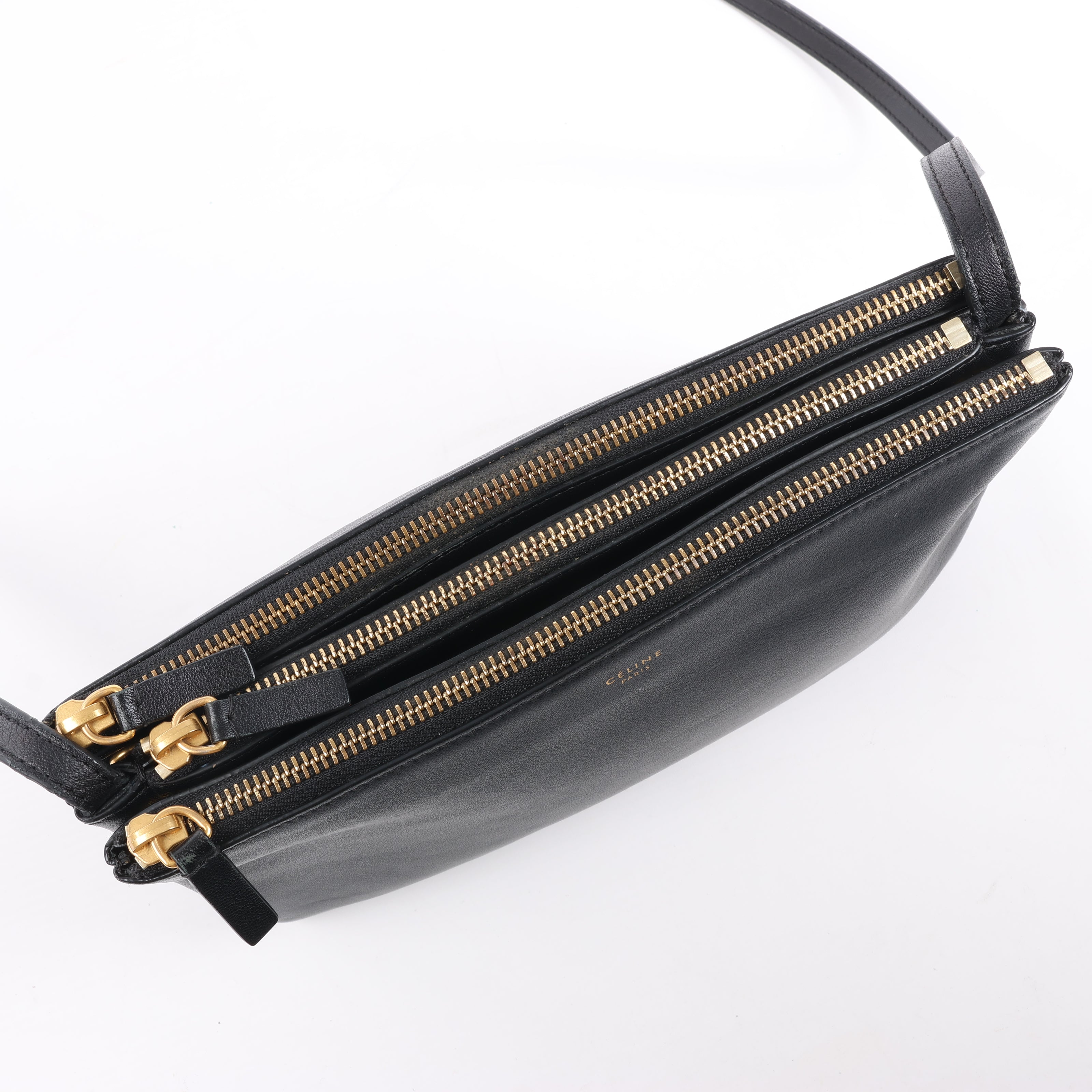 Celine Trio Large Leather Crossbody bag in Black