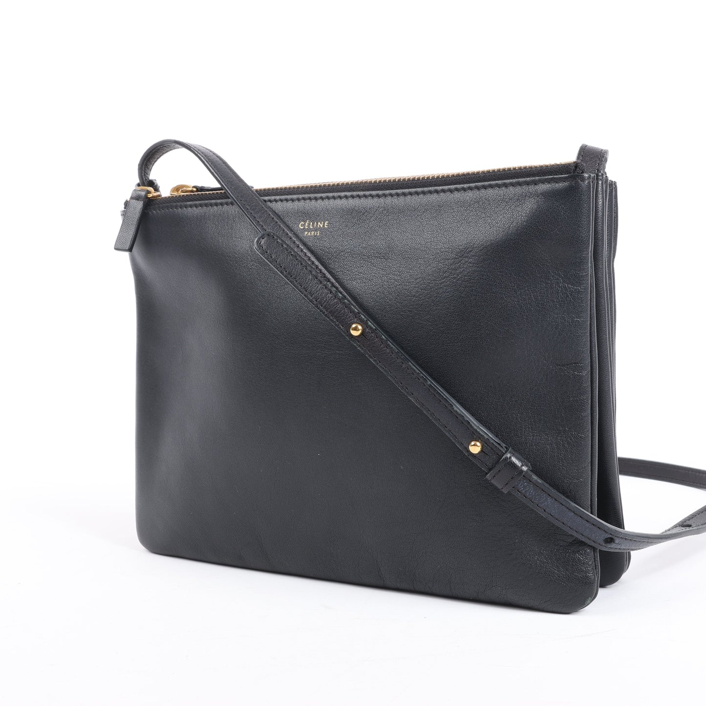Celine Trio Large Leather Crossbody bag in Black
