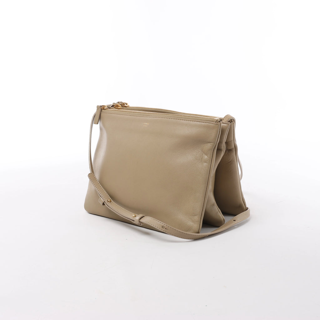 Celine Trio Large Leather Crossbody Bag in Beige