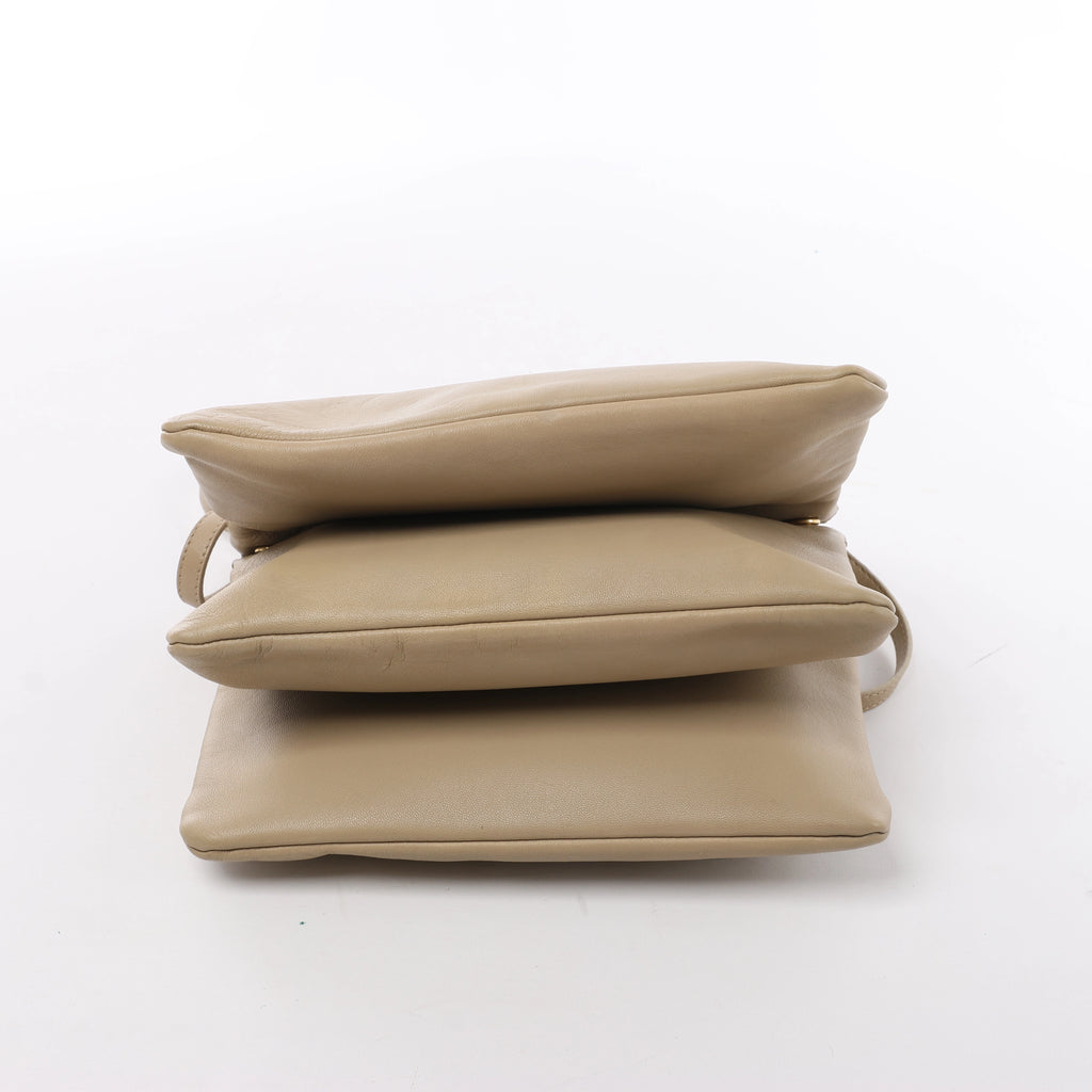 Celine Trio Large Leather Crossbody Bag in Beige
