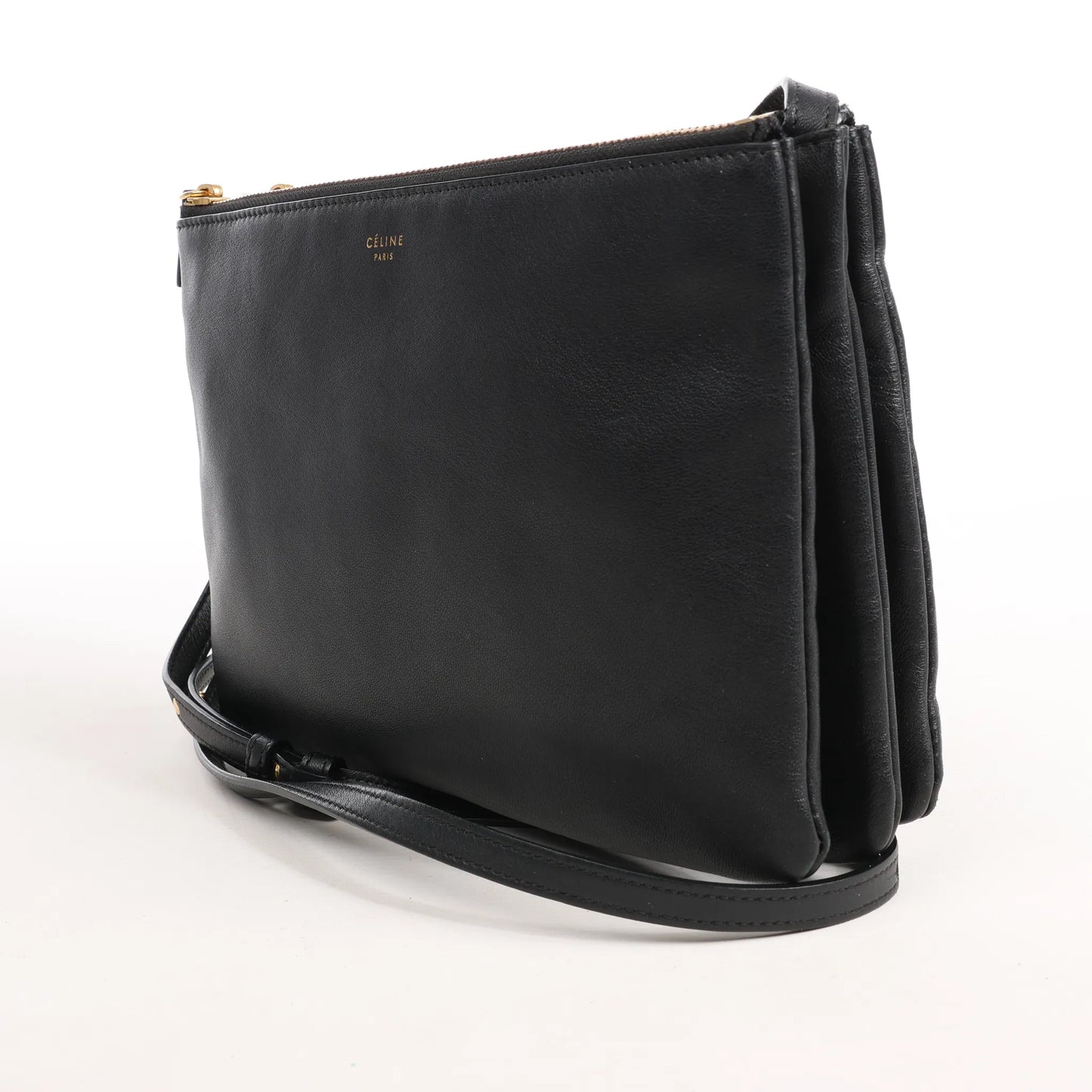 Celine Trio Large Leather Crossbody bag in Black