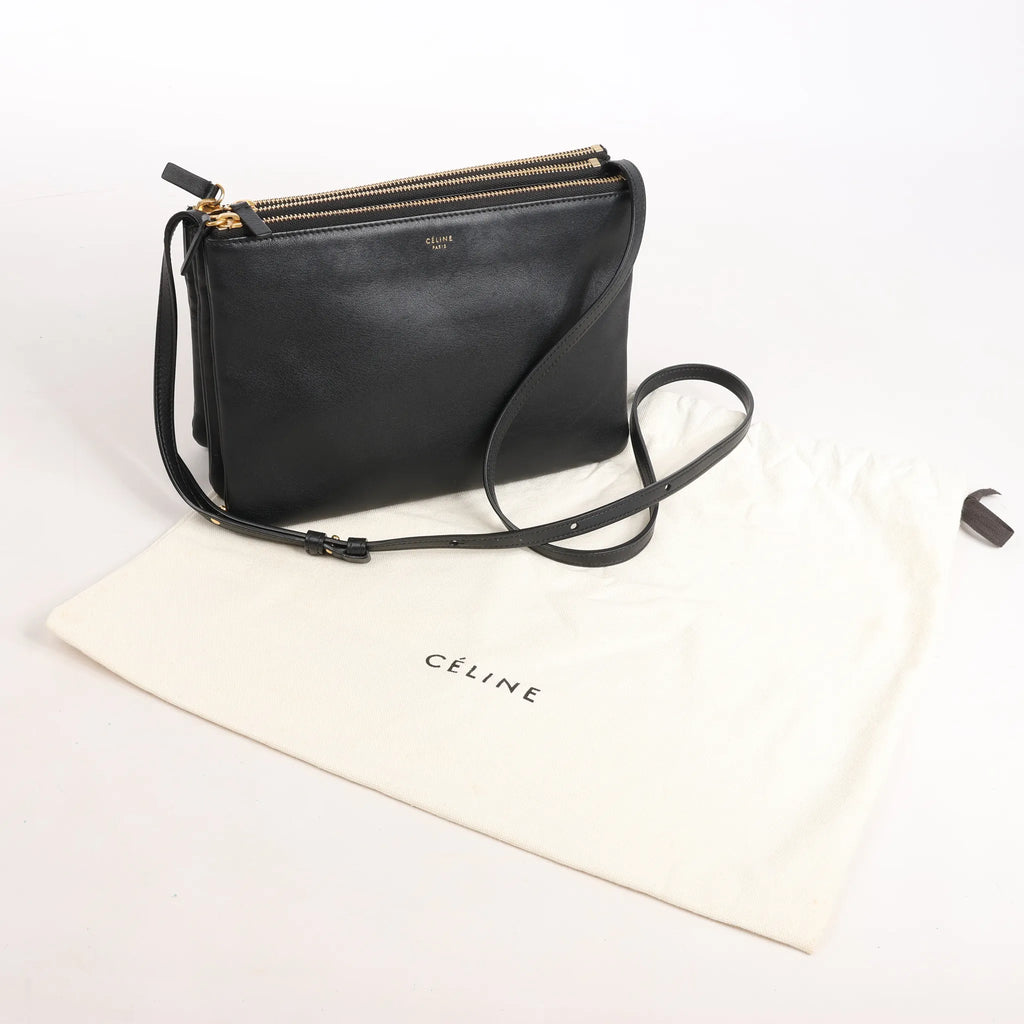 Celine Trio Large Leather Crossbody bag in Black