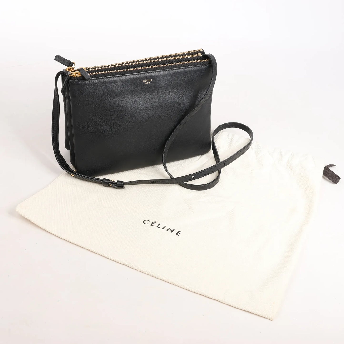 Celine Trio Large Leather Crossbody bag in Black