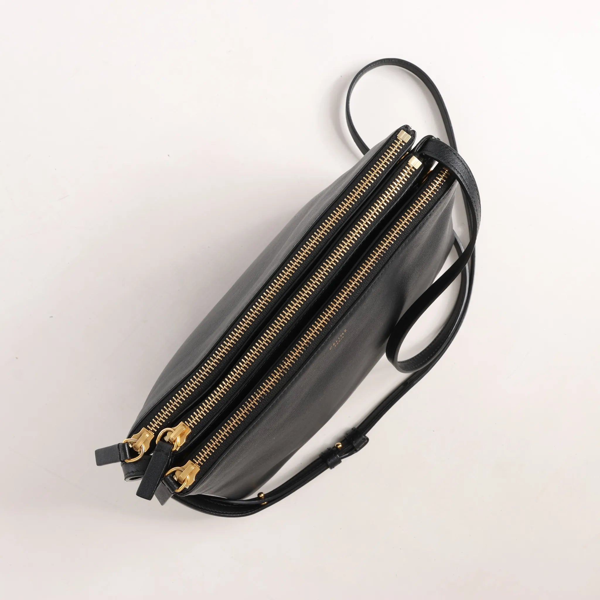 Celine Trio Large Leather Crossbody bag in Black