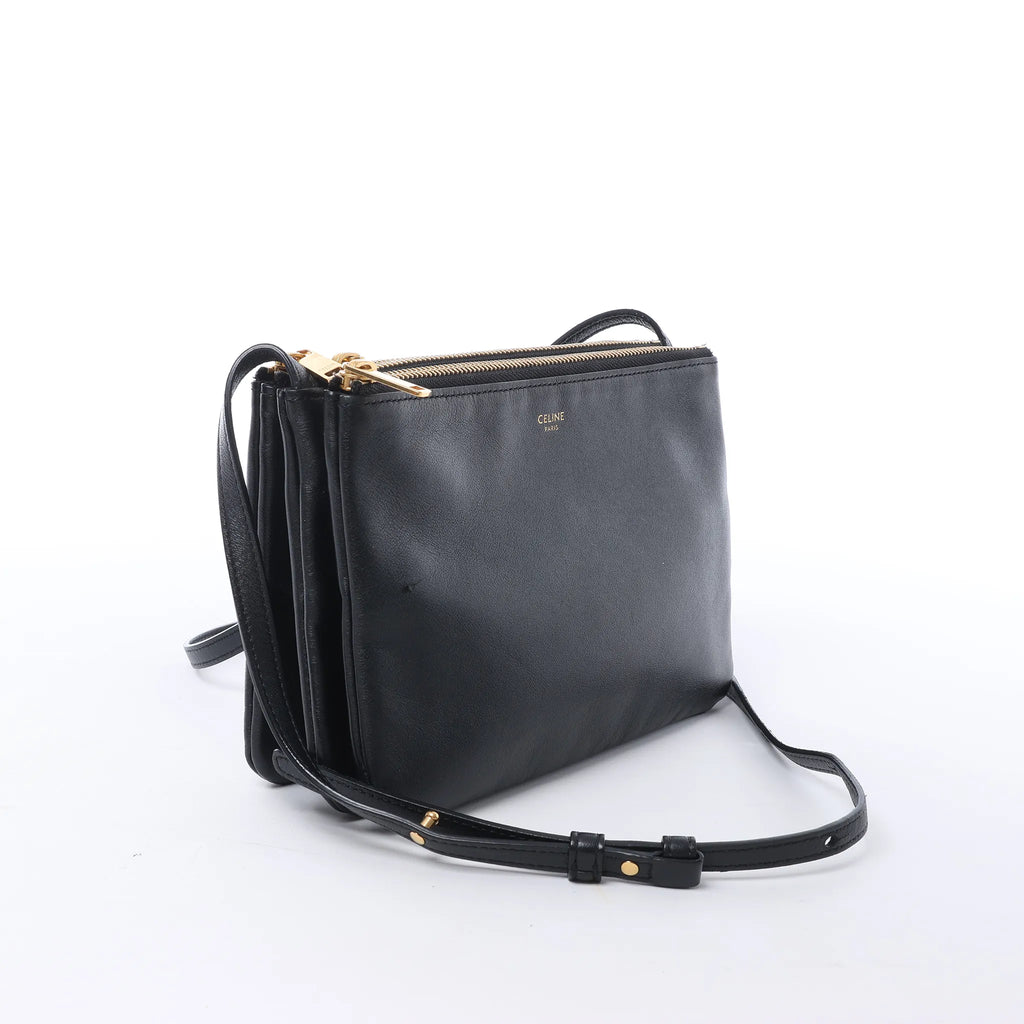 Celine Trio Small Leather Crossbody bag in Black