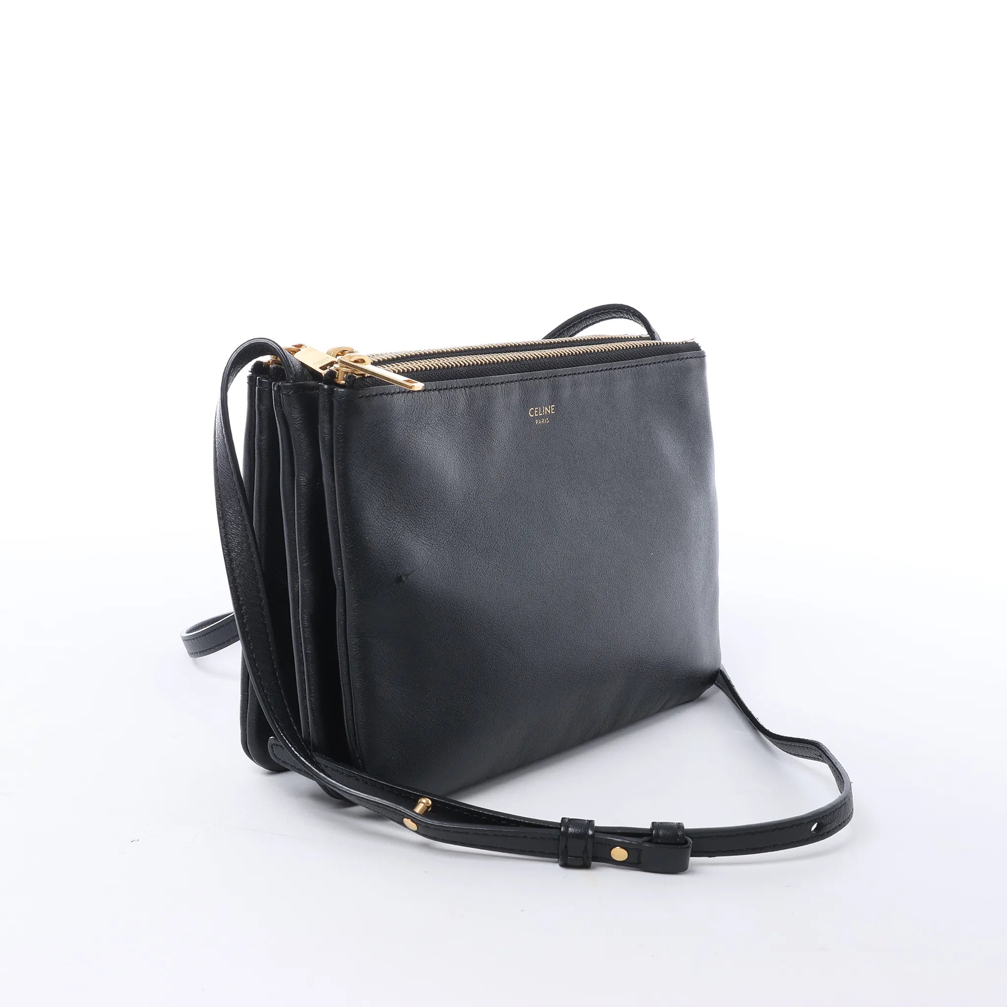 Celine Trio Small Leather Crossbody bag in Black