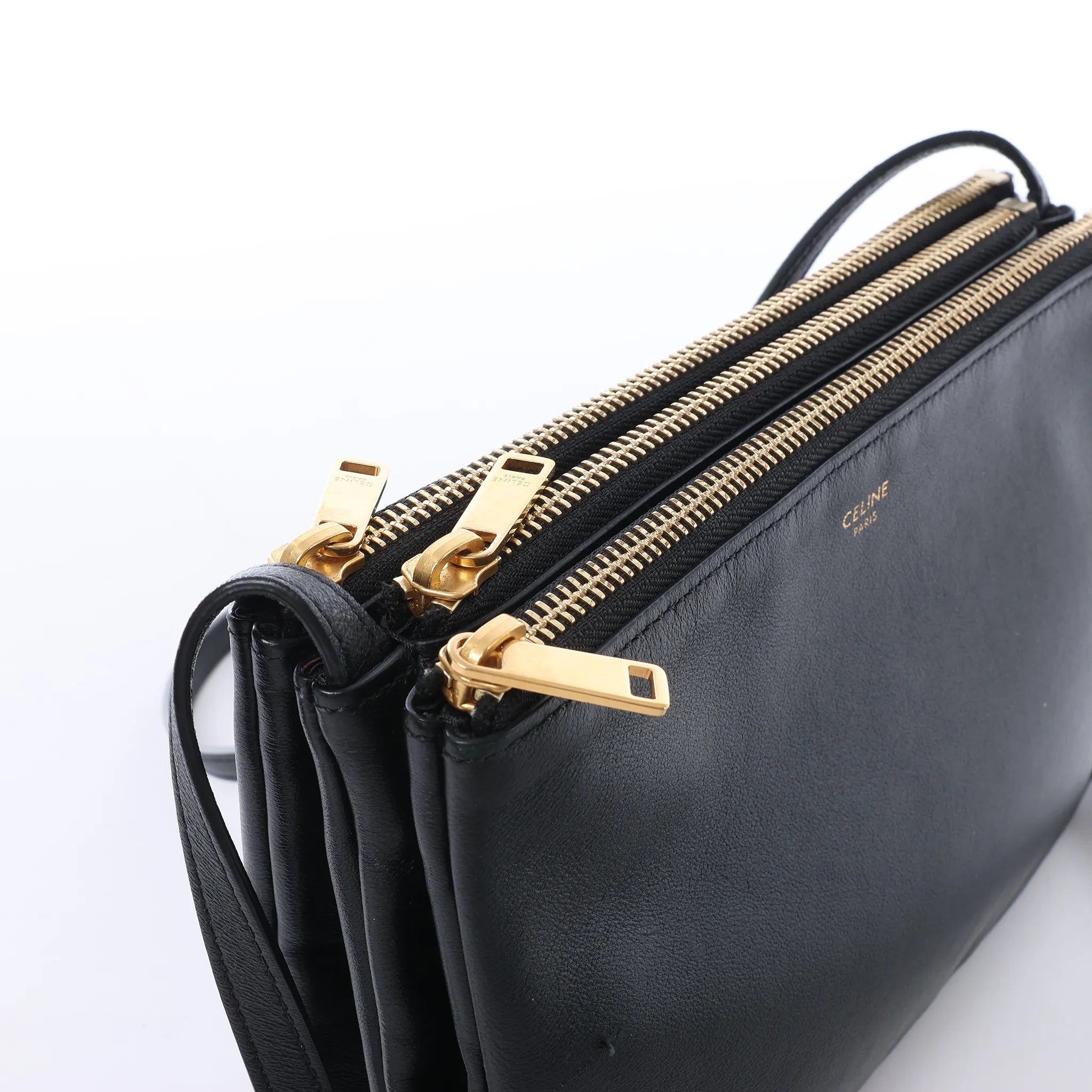 Celine Trio Small Leather Crossbody bag in Black