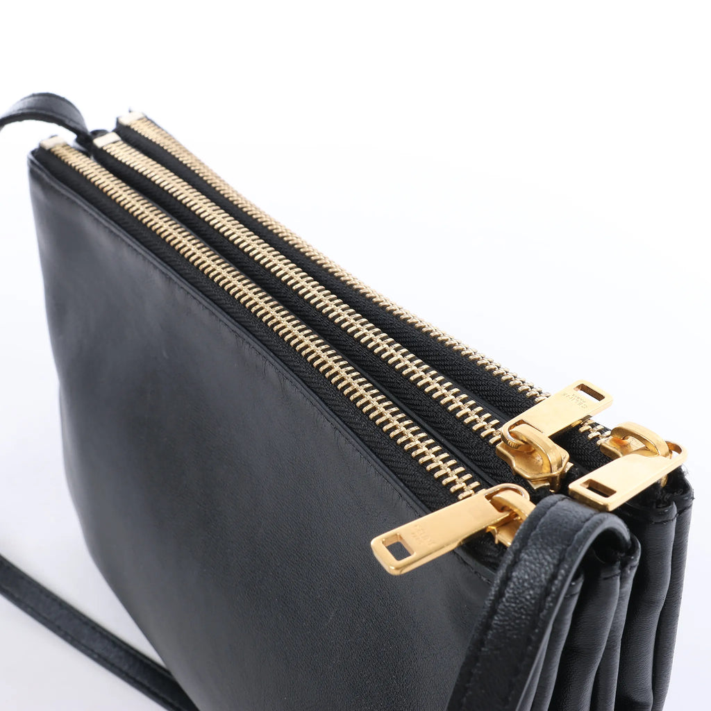 Celine Trio Small Leather Crossbody bag in Black