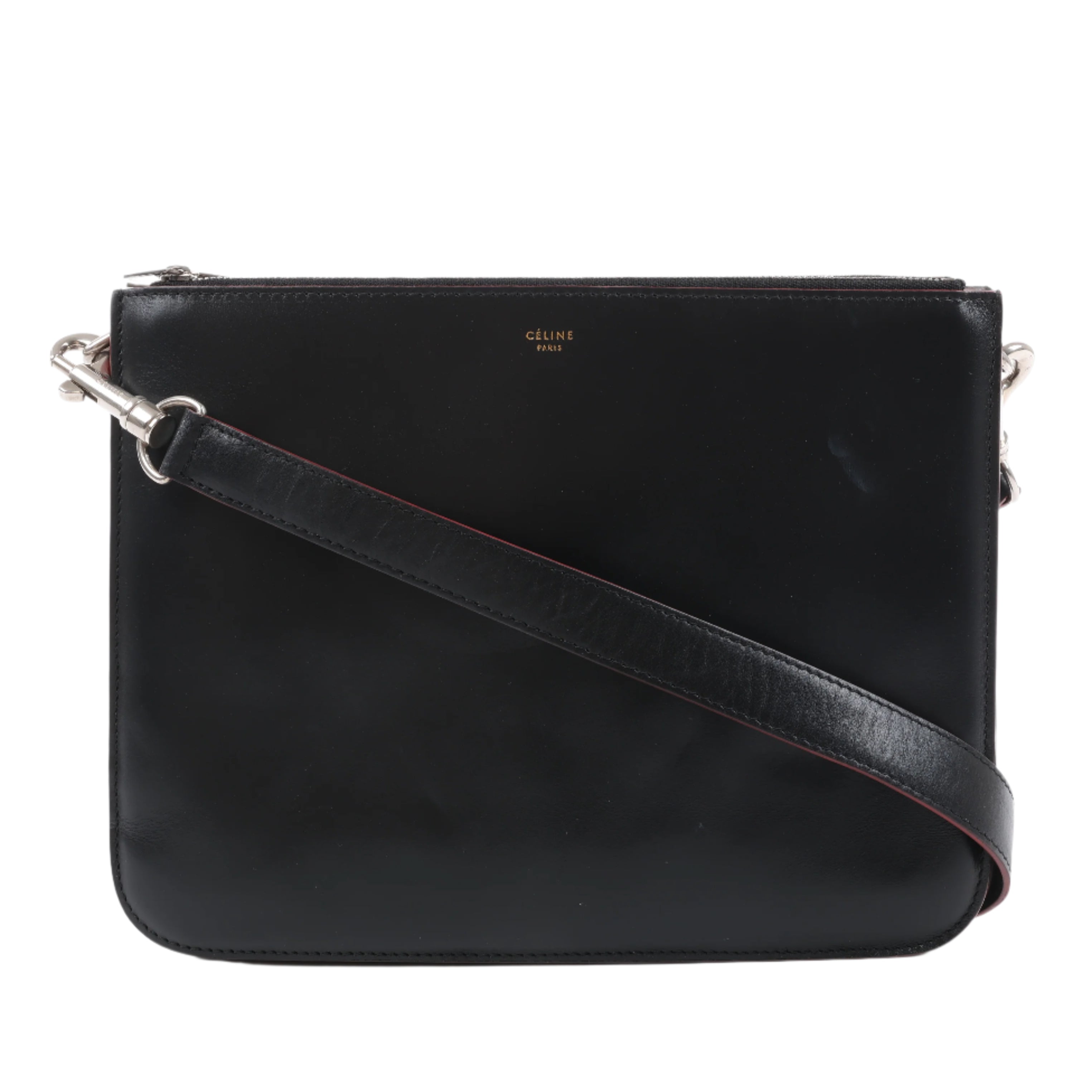 Celine Trio Oversized Edge Leather Crossbody bag in Black