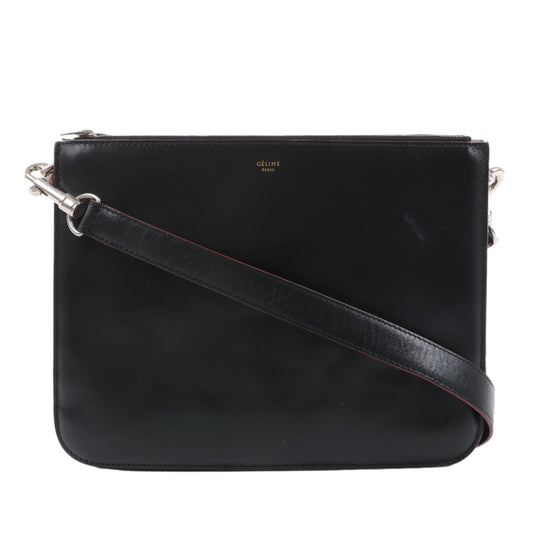 Celine Trio Oversized Edge Leather Crossbody bag in Black