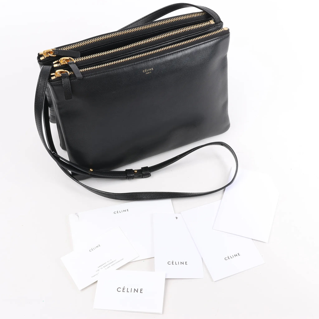 Celine Trio Large Leather Crossbody bag in Black