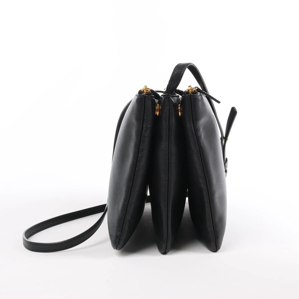 Celine Trio Large Leather Crossbody bag in Black