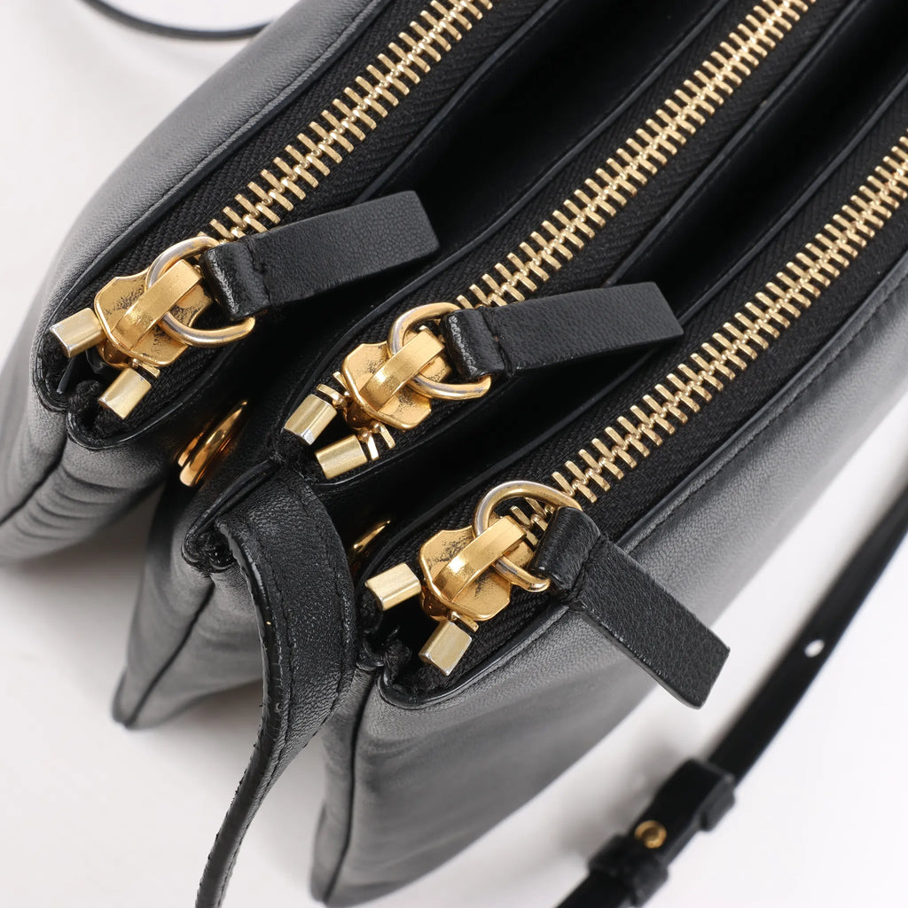 Celine Trio Large Leather Crossbody bag in Black