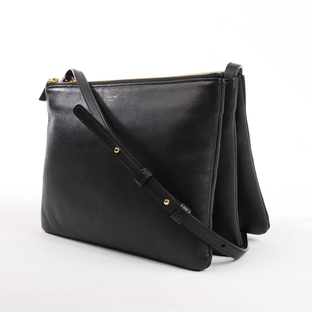 Celine Trio Large Leather Crossbody bag in Black