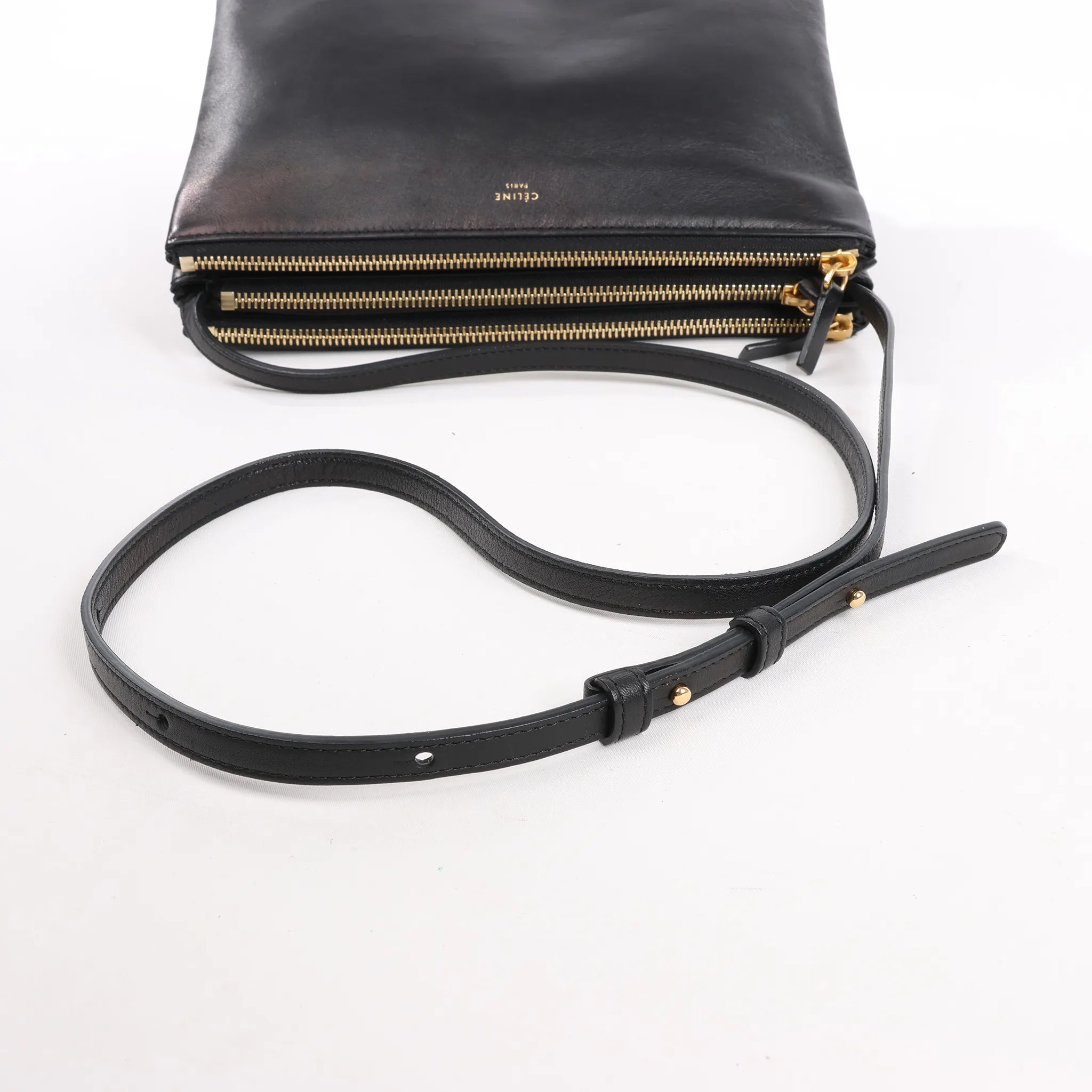 Celine Trio Large Leather Crossbody bag in Black