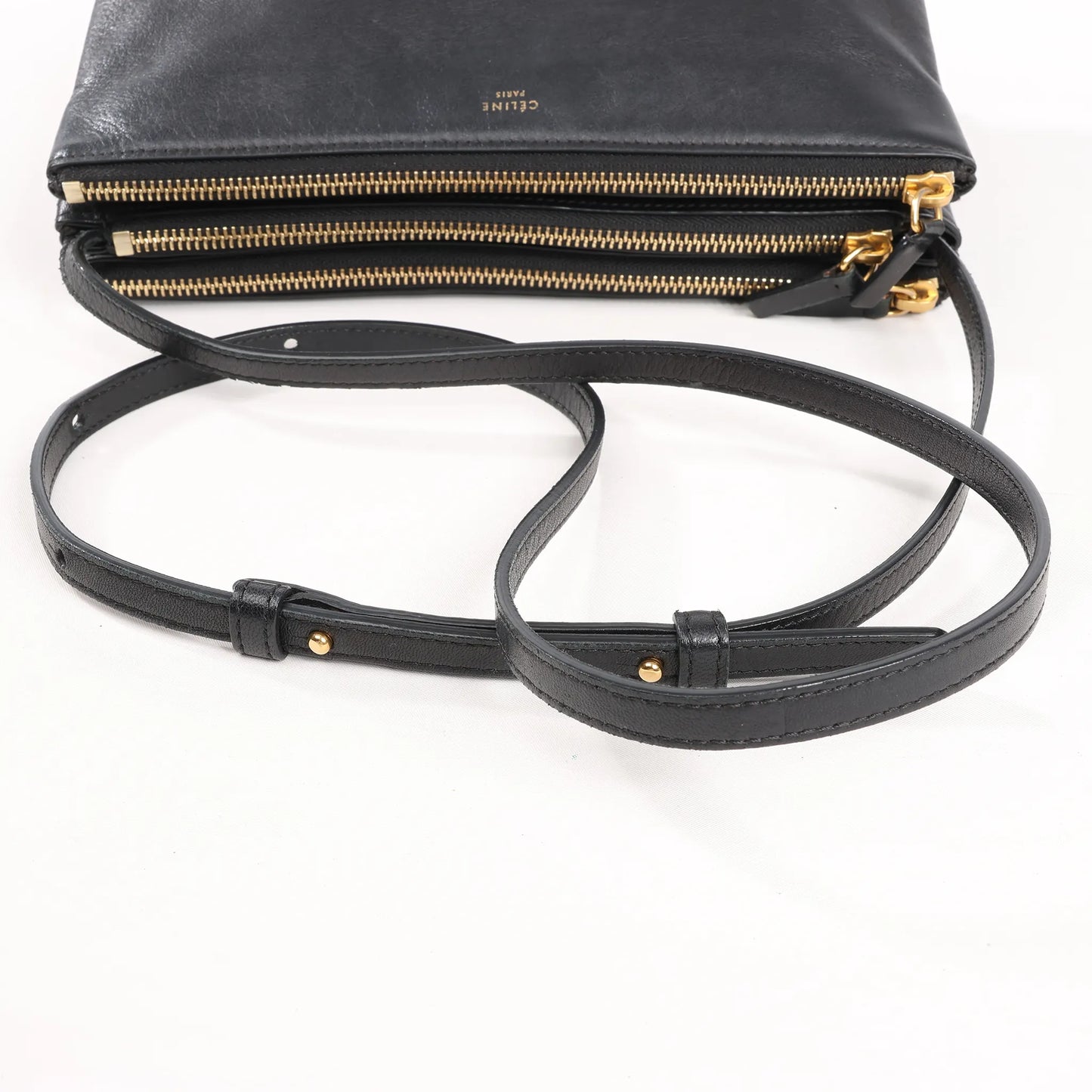 Celine Trio Large Leather Crossbody bag in Black