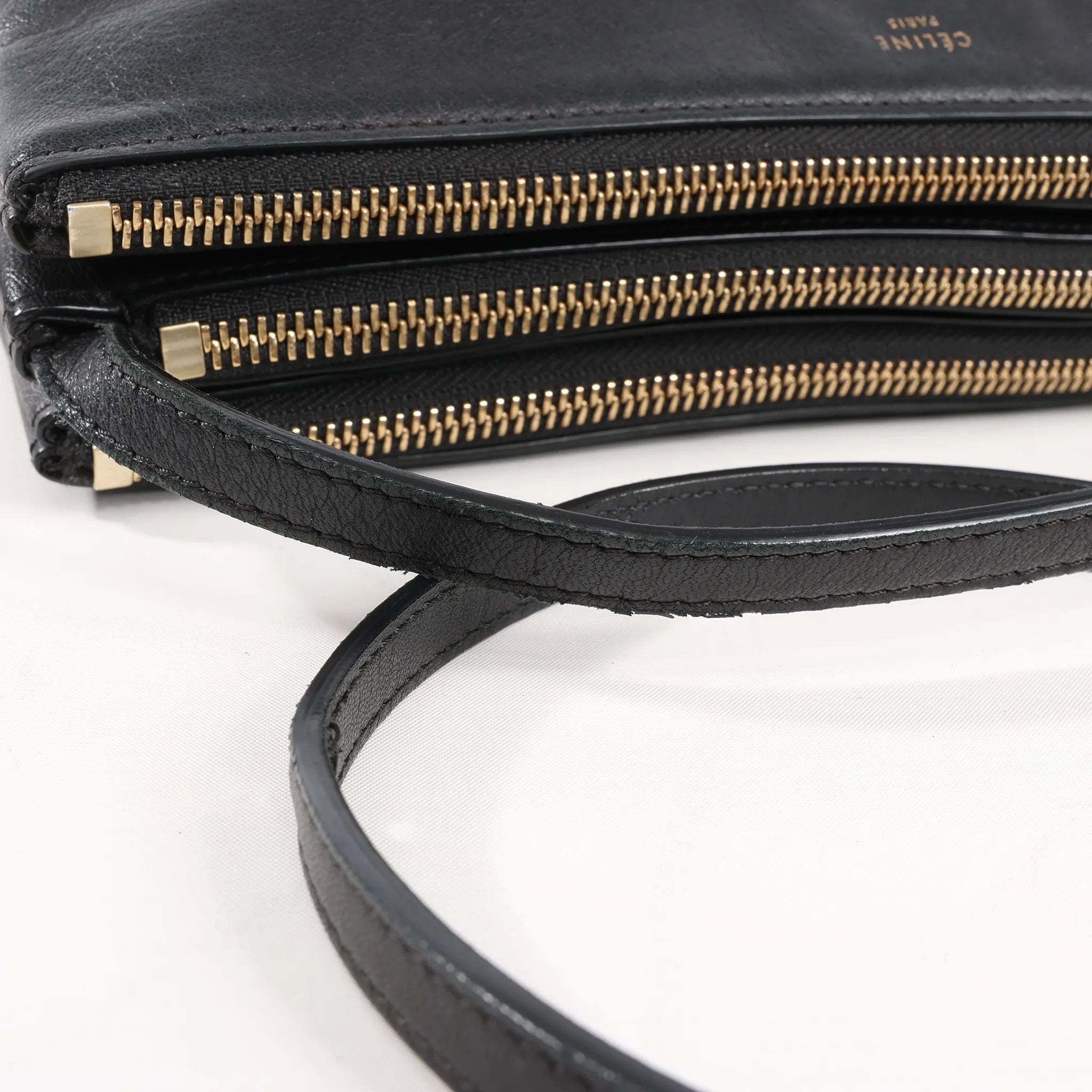 Celine Trio Large Leather Crossbody bag in Black