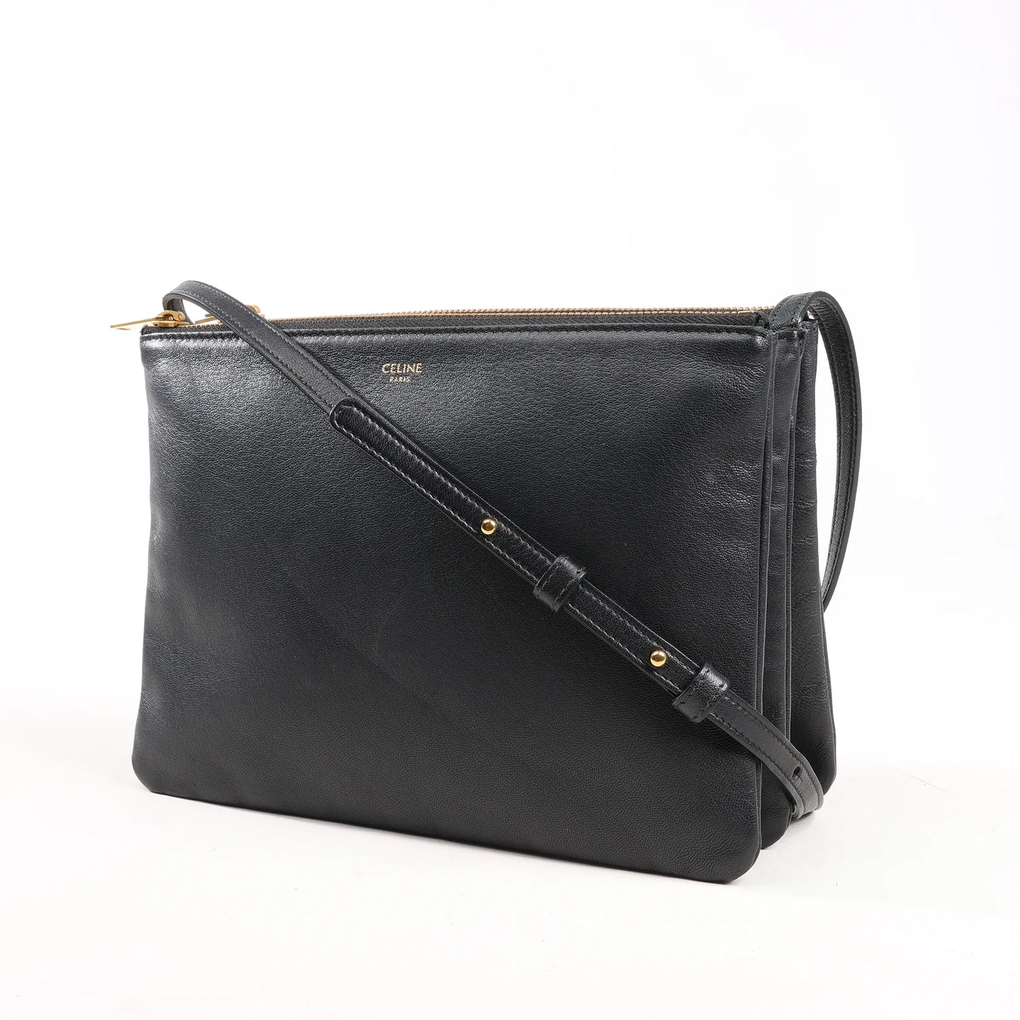 Celine Trio Large Leather Crossbody bag in Black