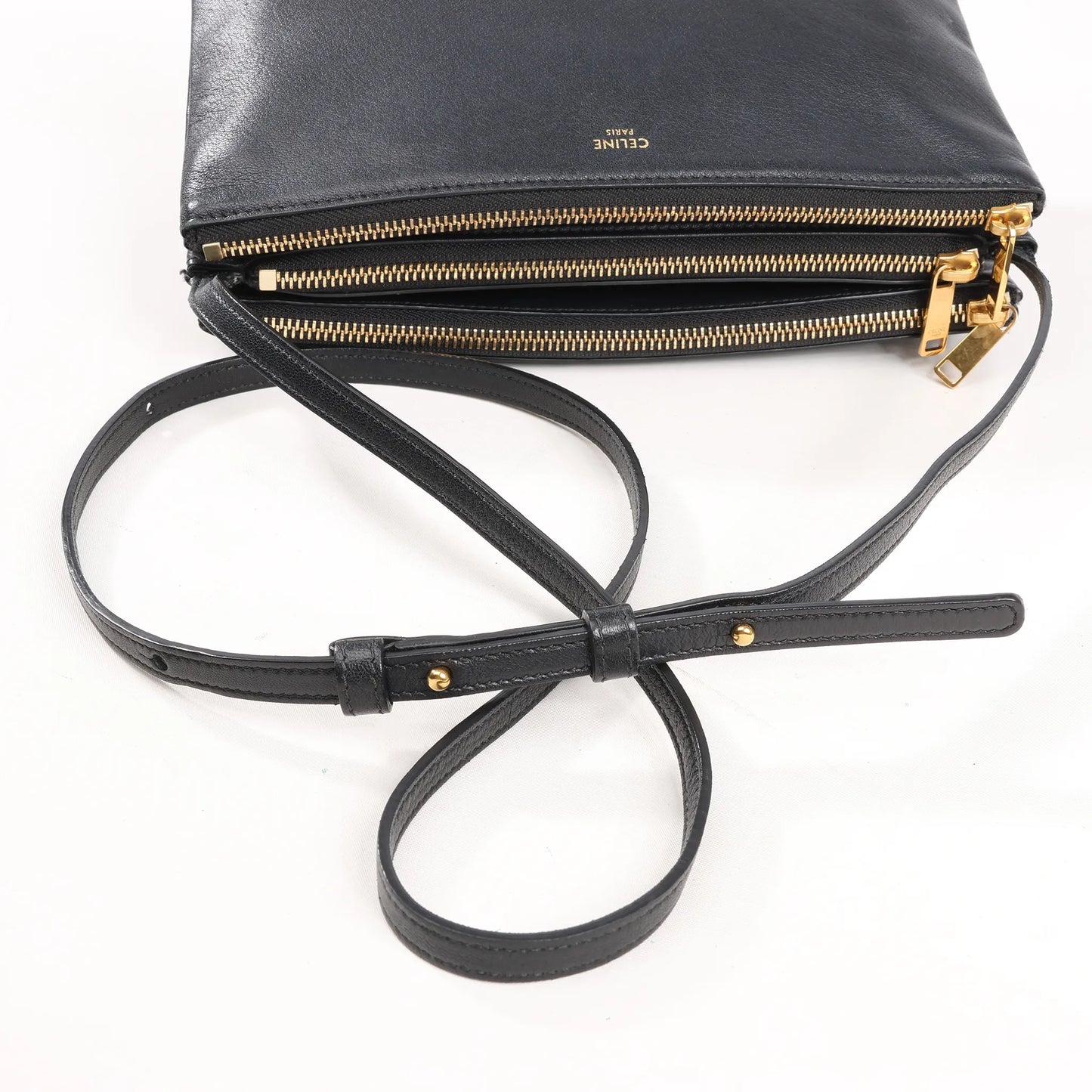Celine Trio Large Leather Crossbody bag in Black