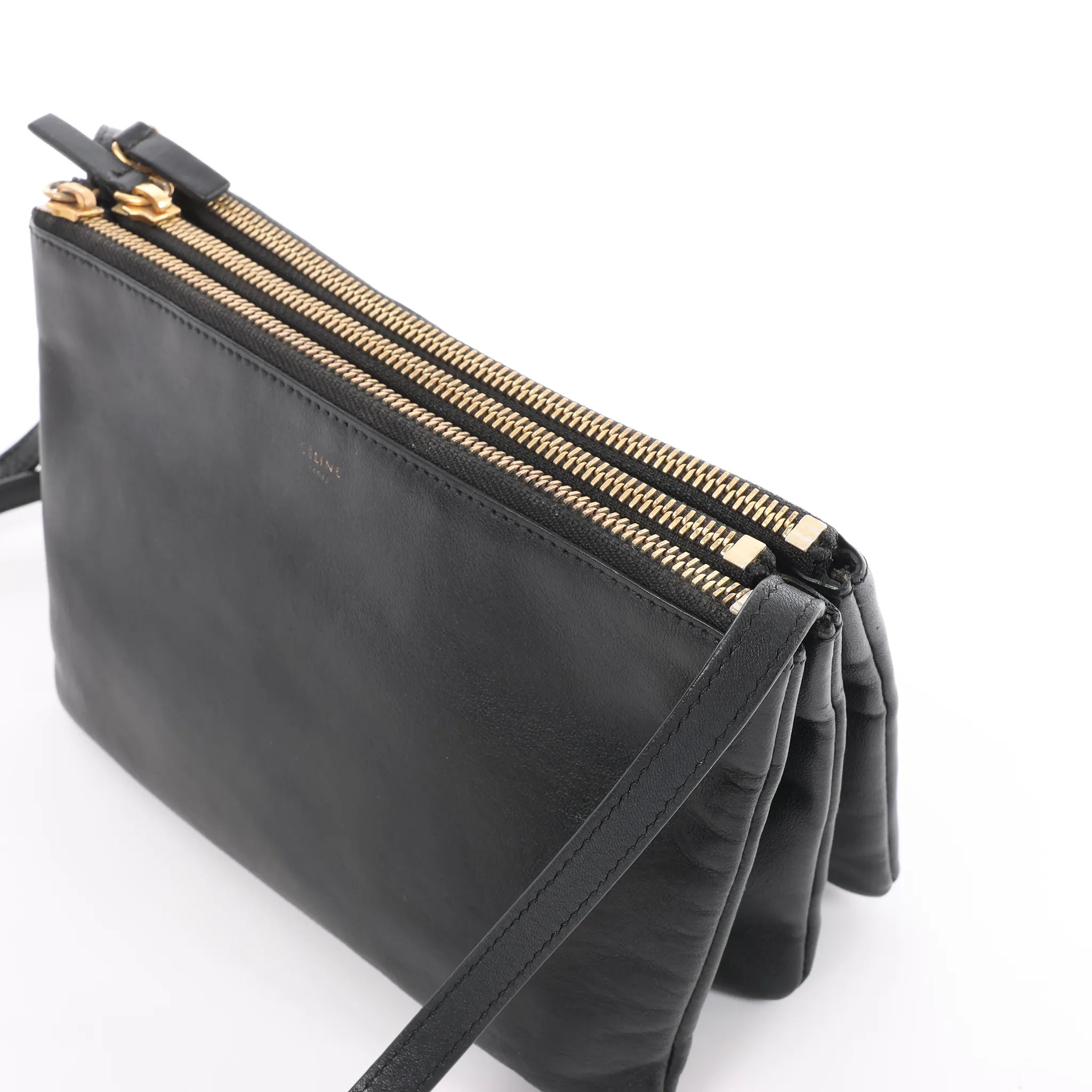 Celine Trio Small Leather Crossbody bag in Black